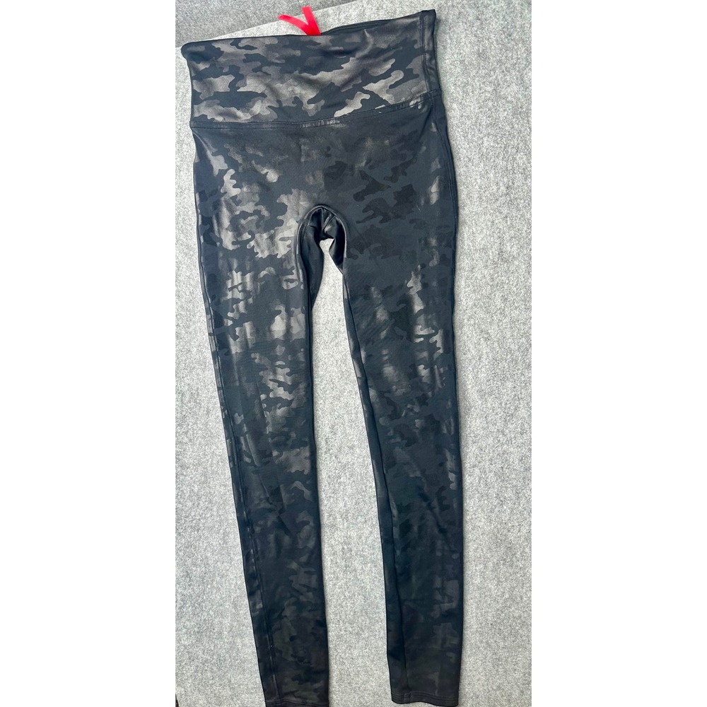 Spanx Faux Leather Camo Leggings Black High Waisted Skinny 20185R‎ Womens Size S